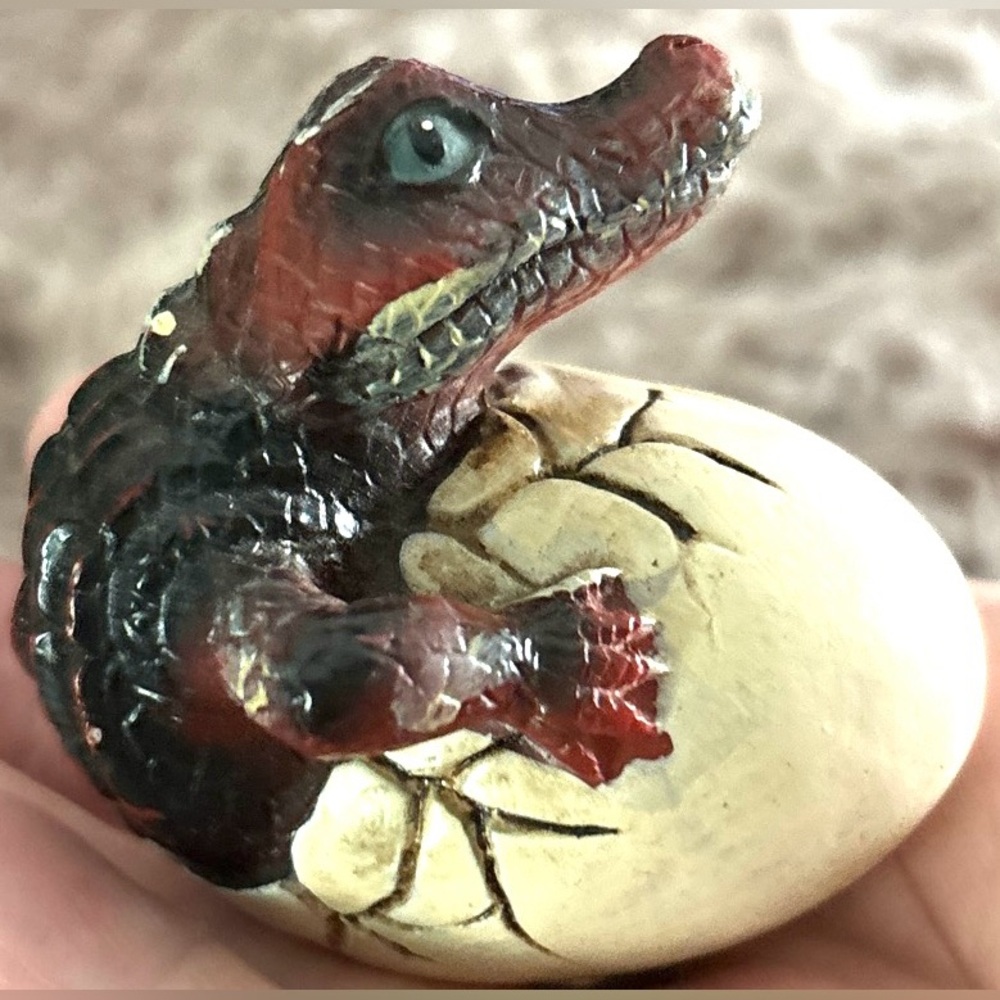 HATCHING ALLIGATOR IN EGG SCULPTURE FIGURINE